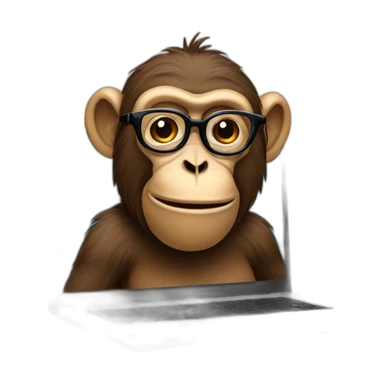monkey with glasses and beard behind a laptop sticker