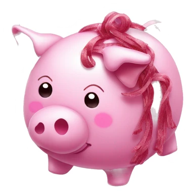 Sparkling Pig made of maroon sparkling sour candy laces andc sweets walking covered in sugar  sticker