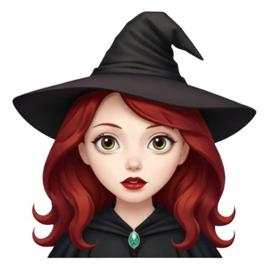 long and wavy dark red haired girl, with thick lips, big eyes and she looks like a witch sticker