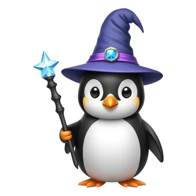 penguin with wizard hat and magic wand sticker
