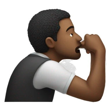 Man smelling white table sticker