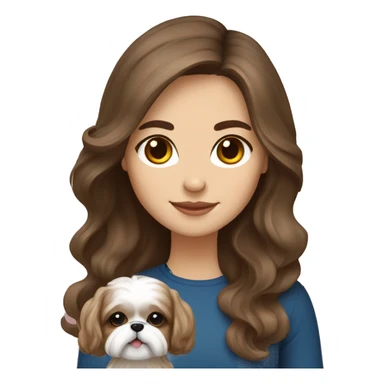 Young brunette hair woman with a cream shih tzu in her arms long wavy hair sticker