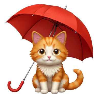 orange cat hold red umbrella sticker