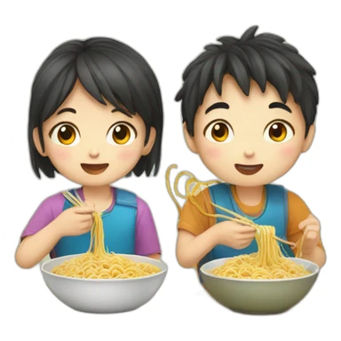 boy and girl eating noodles chinese sticker