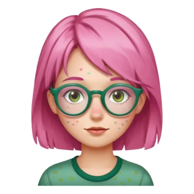a girl with pink glasses, brownish green hair and freckles sticker