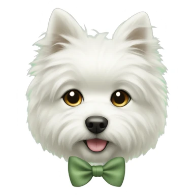 A cute white fluffy dog with a sage green bow sticker
