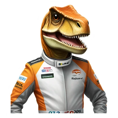 T rex in a McLaren race suit sticker