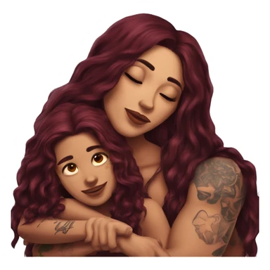 Beautiful tattooed burgundy long haired woman laying on the boyfriends chest sticker