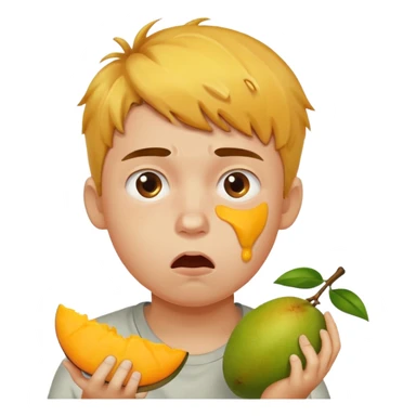Boy eating mangoes, disgusted sticker