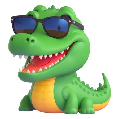 bright green cartoon crocodile named Bombardino wearing sunglasses smiling sticker