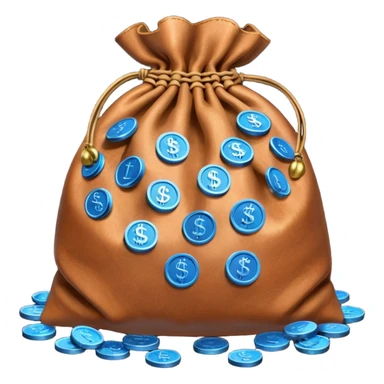 brown money bag of blue coins sticker