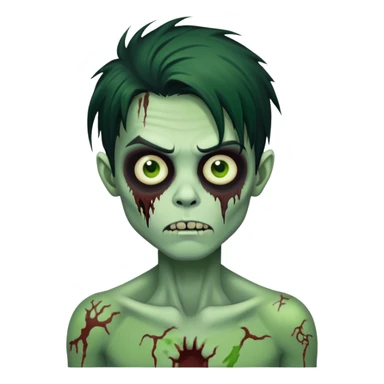 brunette zombie boy with horror green skin and long messy black hair sticker