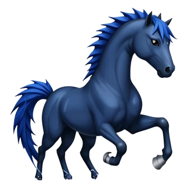 Ninja water horse, black horse body, dark blue watery accents, sharp spikes along mane and tail, fierce warrior pose sticker