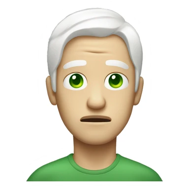 very exhausted man with green eyes and white chin-length hair and very light corpse like skin looking weary sticker