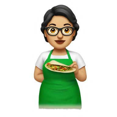 mexican chubby lady green apron  with glasses cooking tacos sticker