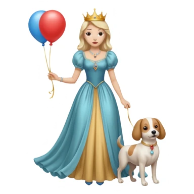 queen wearing dress, holding dog balloon sticker