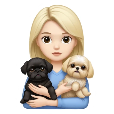 A woman with two Shih Tzu, one boy black and one girl blonde  sticker