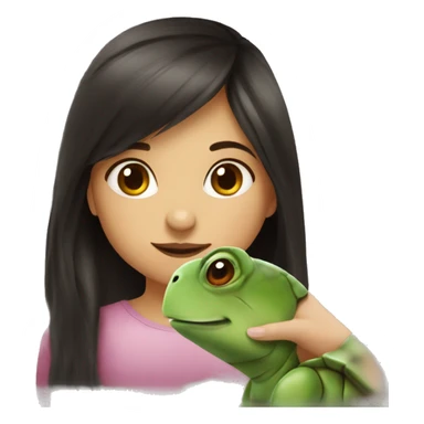 European girl with dark hair kiss little turtle sticker