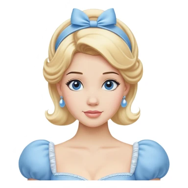 Cinderella from hips up, iconic powder blue ballgown with puffed sleeves, blonde hair with blue headband, minimal style but very recognizable sticker