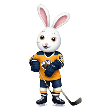 A bunny hugs a hockey player sticker