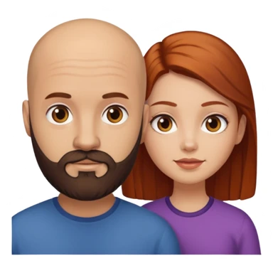 Couple. A bald man with dark brown beard and a girl with light skin. She is a redhead and has dark yellow brown auburn hair. Different skincolor. She has very light skin. sticker