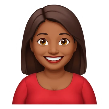 50 yr old chubby Sri Lankan woman, dark skin, straight brown hair, big smile, white teeth, red dress clothes, longer hair straight, big teeth sticker