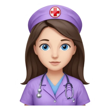 pretty brunette nurse with long hair and blue eyes in lilac scrubs sticker