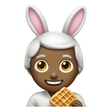 A boy dressed as a bunny eating a waffle sticker