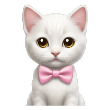 White kitten with brown eyes wearing a pink bow tie sticker