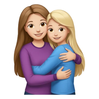A beautiful mother with long brown hair hugging her cute 12yr old blonde hair daughter super happy sticker