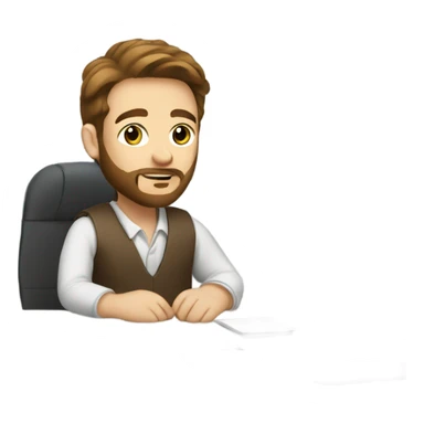 white boy with brown hair and beard sitting at work sticker