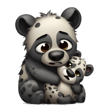 Hyena hugging panda in a sad mood sticker