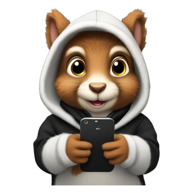 Realistic fluffy Squirrel in black hoodie holding an iPhone  sticker