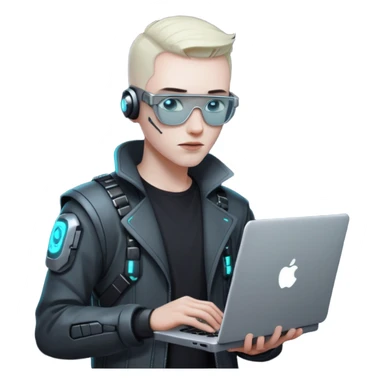cyber punk man holding laptop sticker
