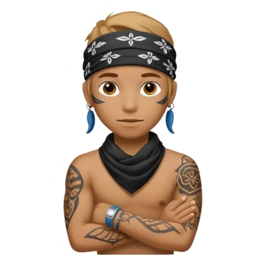 a human with bandana and tattoo sticker