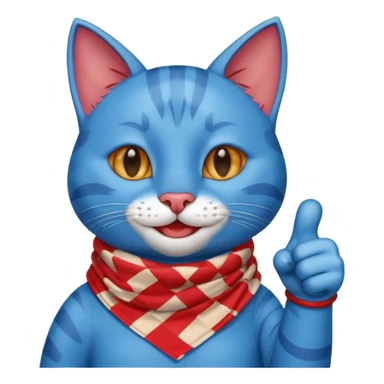 A Blue Cat smiling and giving thumbs up, wearing red Checkered Triangle scarf sticker