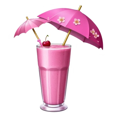 Hot pink smoothie with glitter, cherry blossom, and straw with umbrella sticker