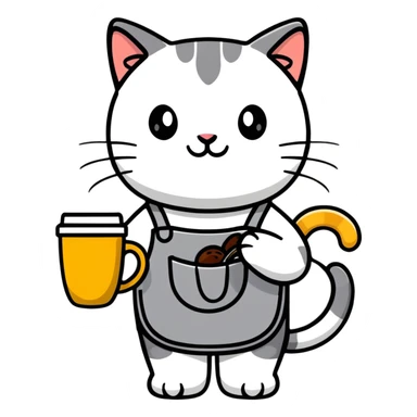 cat barista serving coffee sticker