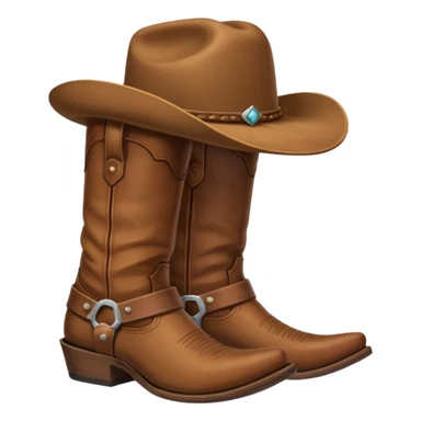 All brown classic cowboy boot pairs with one hat tilted resting on top of them sticker