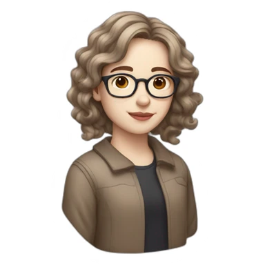 Non binary with pale skin long wavy brown hair glasses and a mole sticker