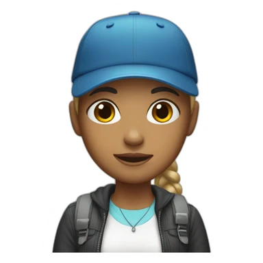 girl wearing cap with mobile sticker