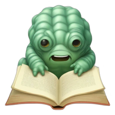 tardigrade looking confused at a book sticker