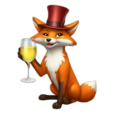 Fox drinking white wine wearing high hat sticker