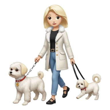 blonde woman walking Maltese dog sticker