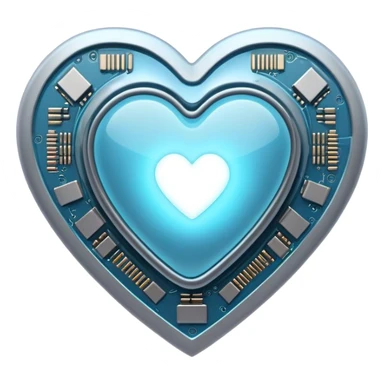 AI-themed emoji: a microchip shaped like a heart, emitting a soft blue glow. Highly detailed texture, cyberpunk aesthetic, minimalistic background. sticker