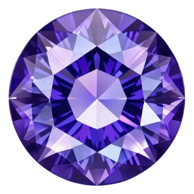 Faceted round tanzanite with deep violet-blue tones and holographic sparkle sticker