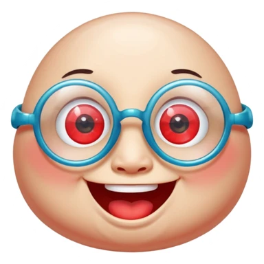 A single chubby crystal gemstone character wearing cute round glasses, chunky and irregular with faceted sides, [red], big glossy eyes behind the glasses and a wide happy smile, , high detail, soft lighting, centered on a plain dark background sticker