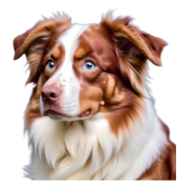 Cinematic Meme-Worthy Grumpy Predominantly White Red Merle Australian Shepherd Portrait Emoji, Head held high but eyes filled with dramatic disappointment, predominantly white fur with red merle markings, deeply furrowed brow forming an unmistakable scowl, floppy ears slightly angled back in disapproval, piercing blue eyes glaring with pure exasperation, Simplified yet hilariously over-exaggerated features, highly detailed, glowing with an aura of supreme annoyance, high shine, exhausted yet judgmental, stylized with an almost regal pettiness, bright but brooding, soft glowing outline, capturing the essence of a pup that has seen it all and is thoroughly unimpressed, so meme-worthy it feels like it could instantly become the next viral sensation of grumpiness! sticker