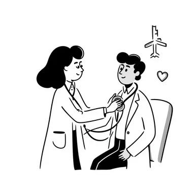 Detailed drawing of physician using stethoscope on patient's chest during cancer screening assessment sticker