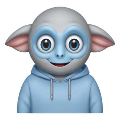 No head..it has 1 eye....stands upright ...wears clothing. is light grey and light blue..looks happy and cuddly... doesnt have a full head.... there is a appendage coming out of top of body with a single large eye sticker